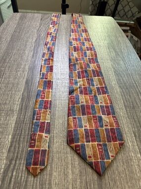 Alexander Julian Multicolor Brick-Pattern Silk Tie in Red, Blue & Gold